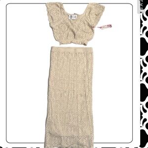 Cream Knit Crop Top & Skirt Set